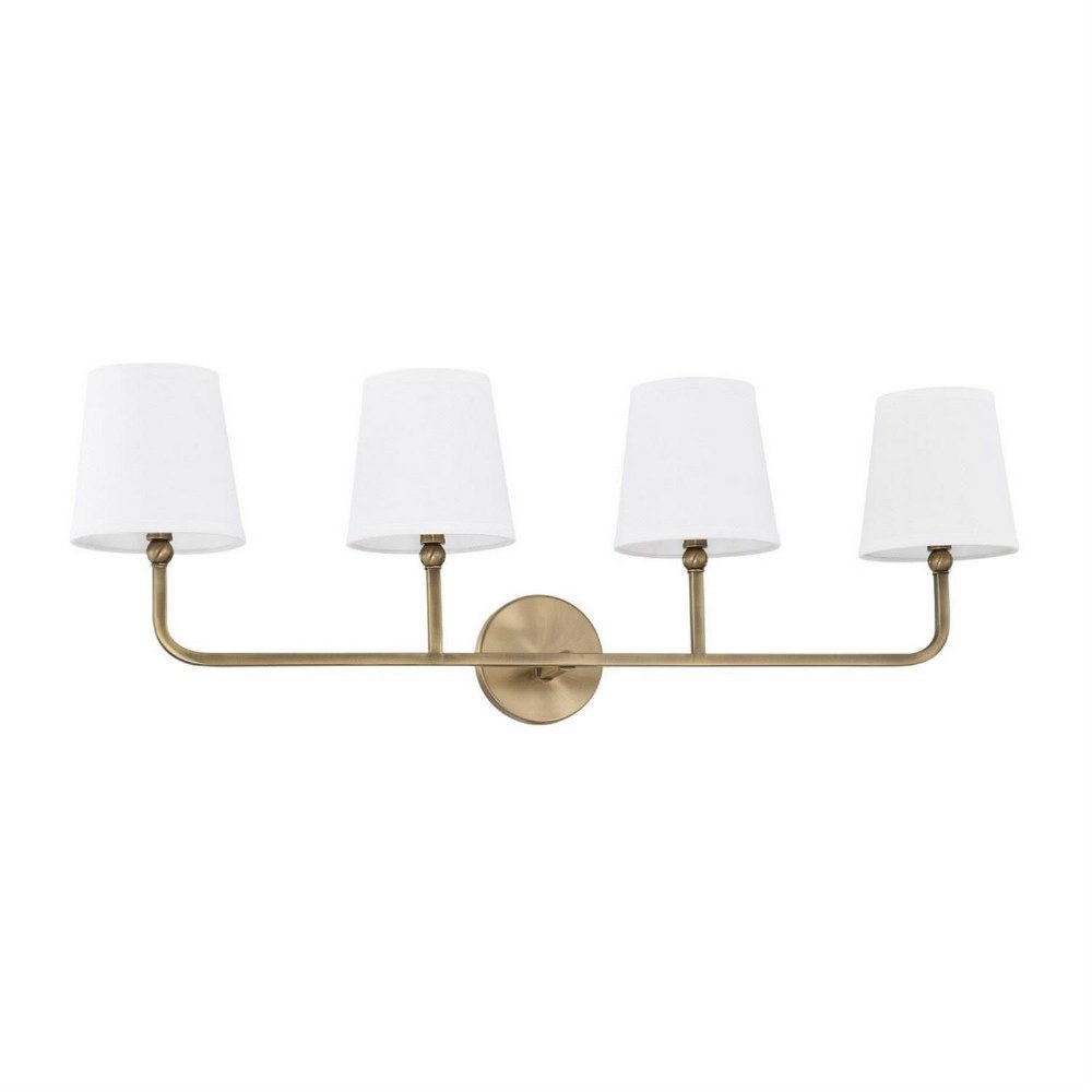 Capital Lighting-119341AD-674-Dawson - 4 Light Transitional Bath Vanity Approved for Damp Locations - in Transitional style - 35.25 high by 12 wide   Aged Brass Finish with White Fabric Shade