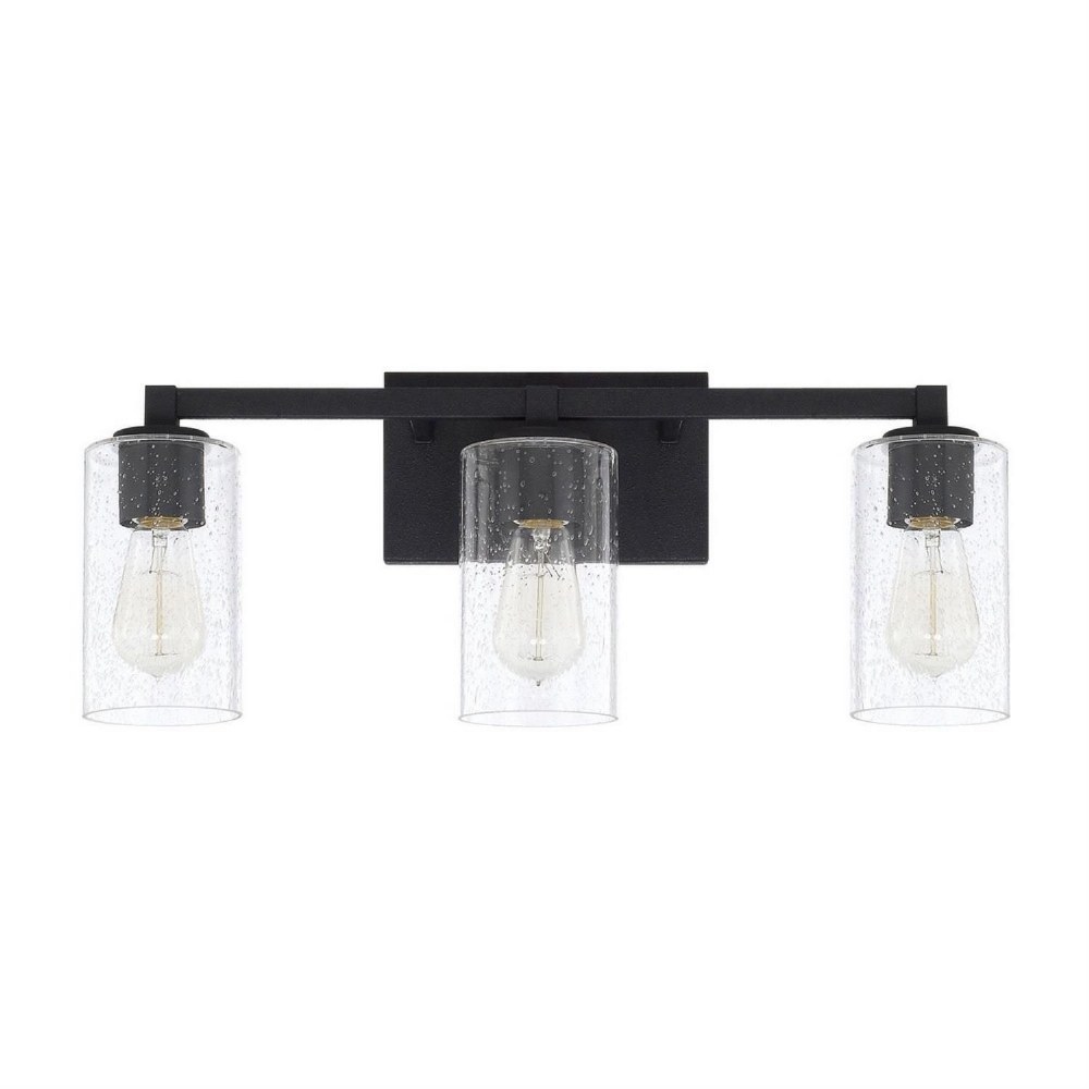 Capital Lighting-119831BI-435-Ravenwood - 3 Light Industrial Bath Vanity Approved for Damp Locations - in Industrial style - 23 high by 9.5 wide   Black Iron Finish with Clear Seeded Glass