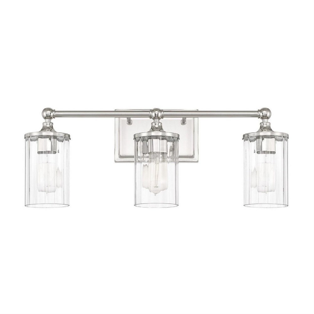 Capital Lighting-120731PN-423-Camden - 3 Light Industrial Bath Vanity Approved for Damp Locations - in Industrial style - 23.5 high by 9.25 wide   Polished Nickel Finish with Clear Beveled Glass