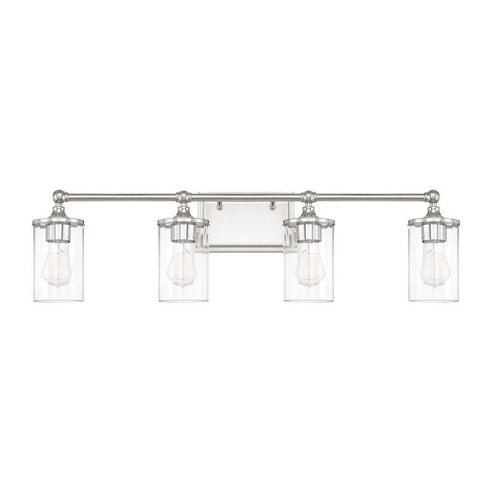 Capital Lighting-120741PN-423-Camden - 4 Light Industrial Bath Vanity Approved for Damp Locations - in Industrial style - 33.25 high by 9.25 wide   Polished Nickel Finish with Clear Beveled Glass