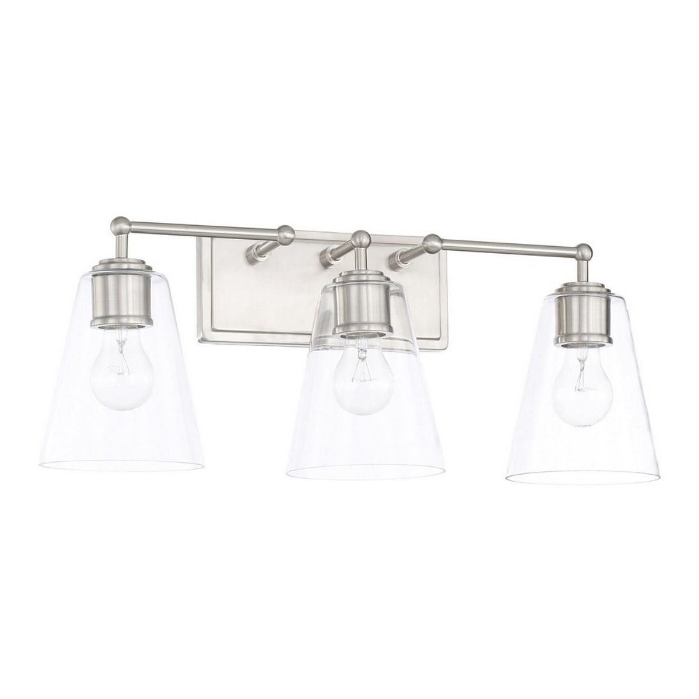 Capital Lighting-121731BN-431-3 Light Transitional Bath Vanity Approved for Damp Locations - in Transitional style - 23.5 high by 9.5 wide Brushed Nickel  Polished Nickel Finish with Clear Glass