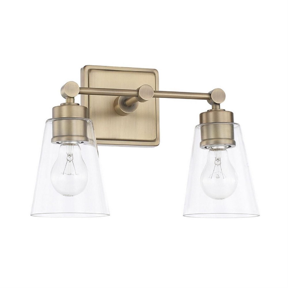 Capital Lighting-121821AD-432-2 Light Transitional Bath Vanity Approved for Damp Locations - in Transitional style - 14 high by 10 wide   Aged Brass Finish with Clear Glass