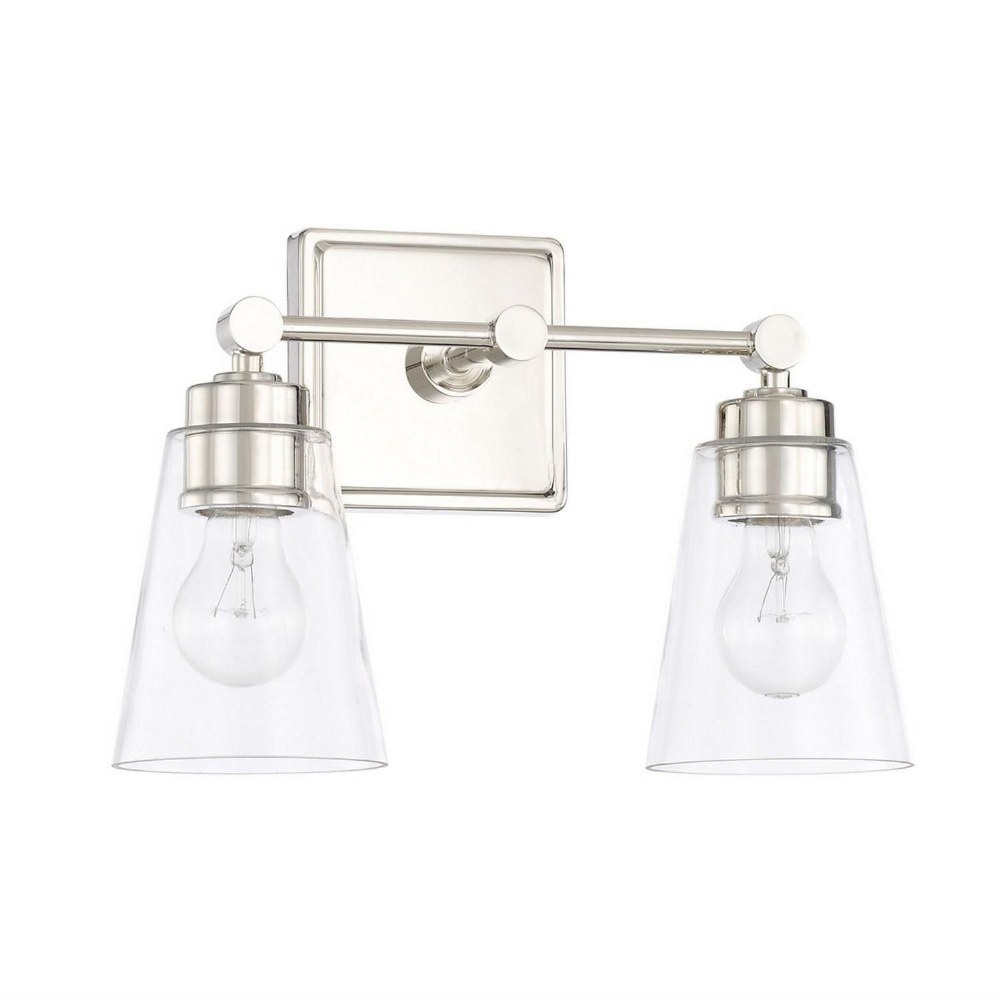 Capital Lighting-121821PN-432-2 Light Transitional Bath Vanity Approved for Damp Locations - in Transitional style - 14 high by 10 wide Polished Nickel  Polished Nickel Finish with Clear Glass