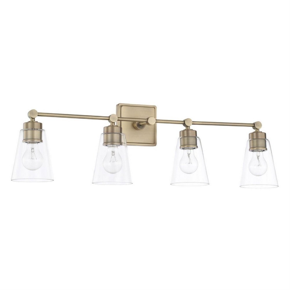 Capital Lighting-121841AD-432-4 Light Transitional Bath Vanity Approved for Damp Locations - in Transitional style - 33 high by 10 wide   Aged Brass Finish with Clear Glass
