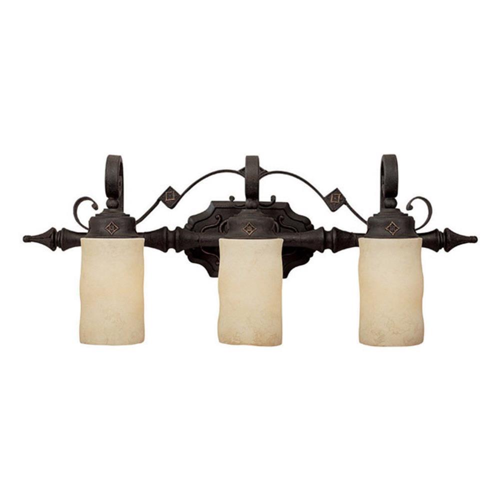 Capital Lighting-1903RI-125-River Crest - Three Light Bath Vanity   Rustic Iron Finish with Rust Scavo Glass