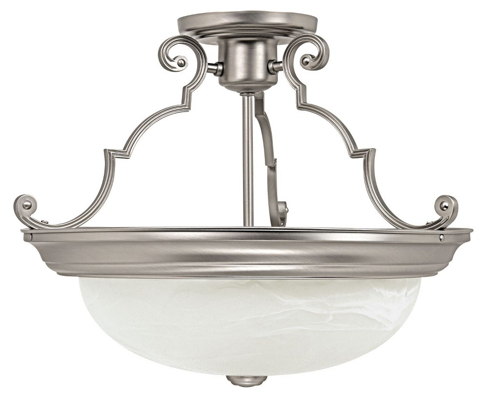 Capital Lighting-2717MN-15 Inch 3 Light Semi-Flush Mount - in Traditional style - 15 high by 14 wide Matte Nickel  Burnished Bronze Finish with White Faux Alabaster Glass