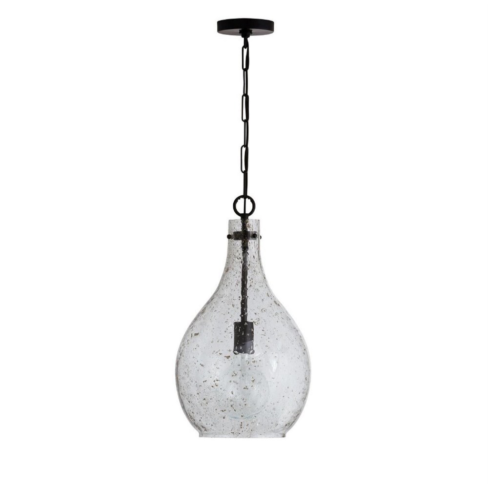 Capital Lighting-333813MB-472-21.5 Inch 1 Light Pendant - in Urban/Industrial/Global/Artisan/Farmhouse/Rustic/Industrial/Mixed Materials style - 12 high by 21.5 wide   Matte Black Finish with Stone Se