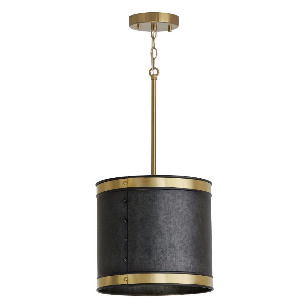 Capital Lighting-335611GB-Barrow - 1 Light Pendant - in Urban/Industrial/Industrial/Farmhouse/Rustic style - 12 high by 11 wide   Galvanized Black/True Brass Finish