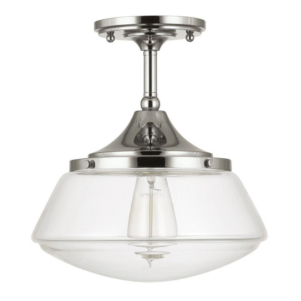 Capital Lighting-3533PN-134-Schoolhouse - 1 Light Semi-Flush Mount - in Transitional style - 10.5 high by 11.5 wide   Polished Nickel Finish with Clear Glass