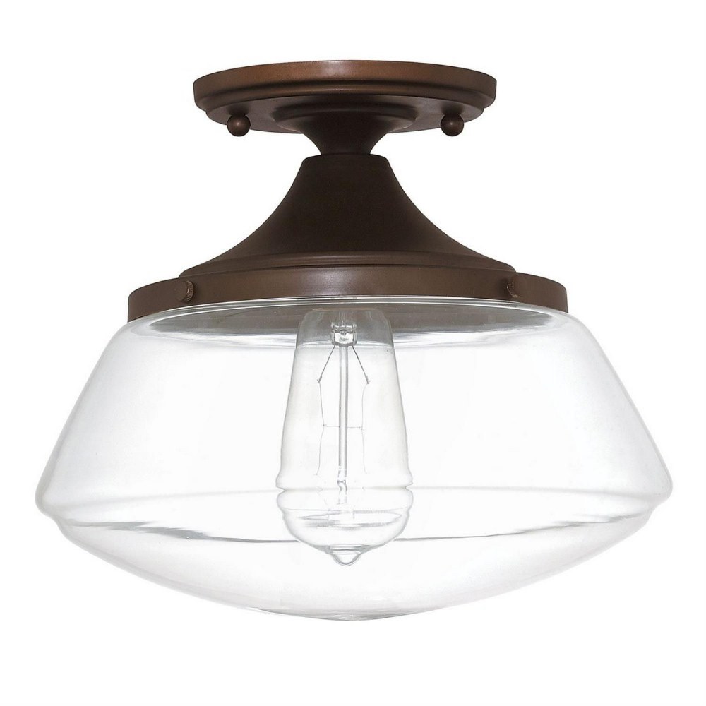 Capital Lighting-3537BB-134-Schoolhouse - 1 Light Flush Mount - in Transitional style - 10.5 high by 9.25 wide Burnished Bronze  Polished Nickel Finish with Clear Glass