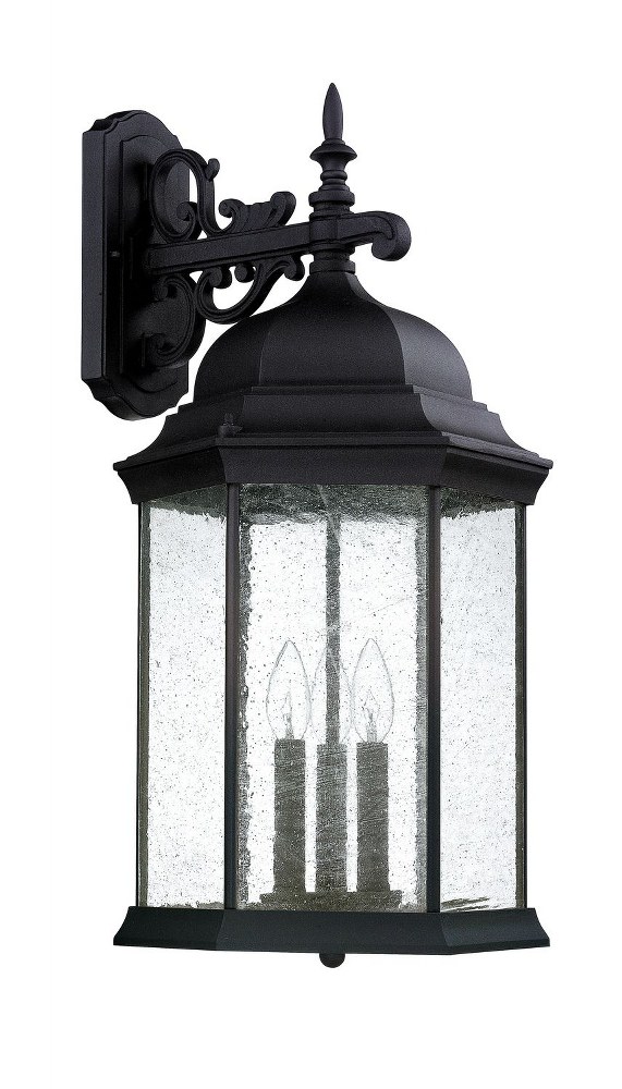 Capital Lighting-9838BK-Main Street - 25.5 Inch 3 Light Outdoor Wall Mount - in Traditional style - 12 high by 25.5 wide   Black Finish with Antique Glass