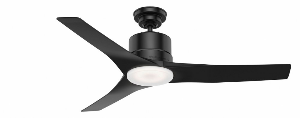 Casablanca Fans-50452-Piston - 3 Blade 52 Inch Ceiling Fan with Handheld Control in Casual Modern Style and includes 3 Motor Speed settings Matte Black Matte Black Brushed Slate Finish with Coffee Beech Blade Finish with Painted Cased White Glass