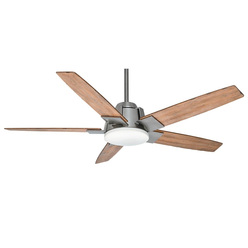 Casablanca Fans-59109-Zudio - 5 Blade 56 Inch Ceiling Fan With Wall Control In Rustic Modern Style And Includes 5 Motor Speed Settings   Brushed Nickel Finish with White Washed Distressed Oak Blade Fi