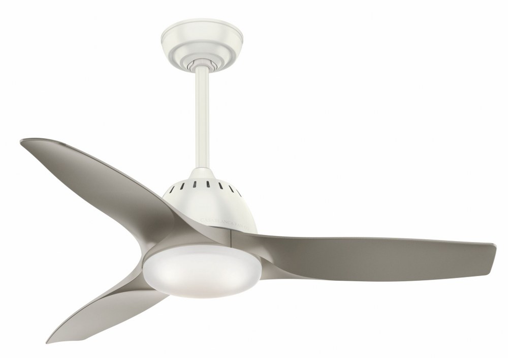 Casablanca Fans-59149-Wisp - 3 Blade Ceiling Fan with Light Kit In Modern style-11.96 Inches Tall and 44 Inches Wide Fresh White Pewter Pewter Finish with Pewter Blade Finish with Cased White Glass