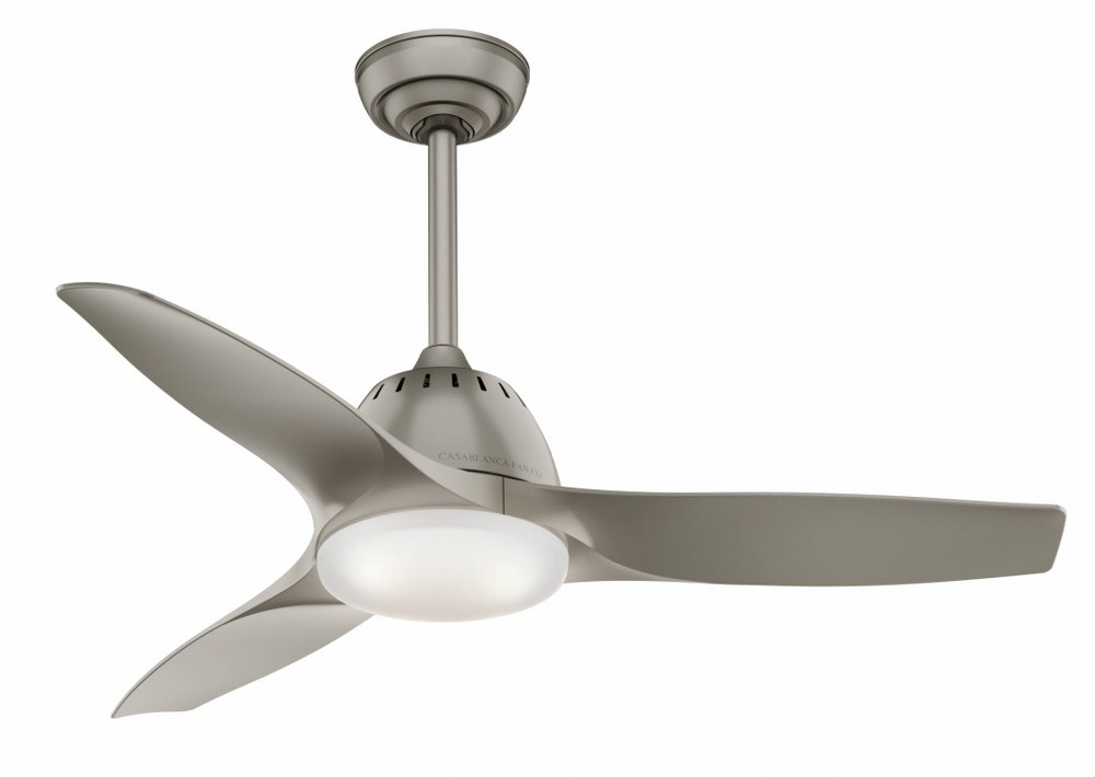 Casablanca Fans-59150-Wisp - 3 Blade 44 Inch Ceiling Fan with Handheld Control in Modern Casual Style and includes 3 Motor Speed settings   Pewter Finish with Pewter Blade Finish with Cased White Glas