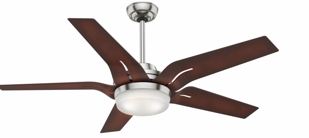 Casablanca Fans-59198-Correne - 5 Blade 56 Inch Ceiling Fan with Handheld Control in Modern Casual Style and includes 5 Motor Speed settings Brushed Nickel Coffee Beech Brushed Nickel Finish with Coffee Beech Blade Finish with Cased White Glass