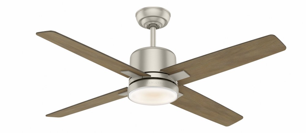 Casablanca Fans-59342-Axial - 4 Blade 52 Inch Ceiling Fan with Wall Control in Rustic Modern Style and includes 4 Motor Speed settings Granite River Timber Matte Nickel Finish with River Timber Blade Finish with Cased White Glass