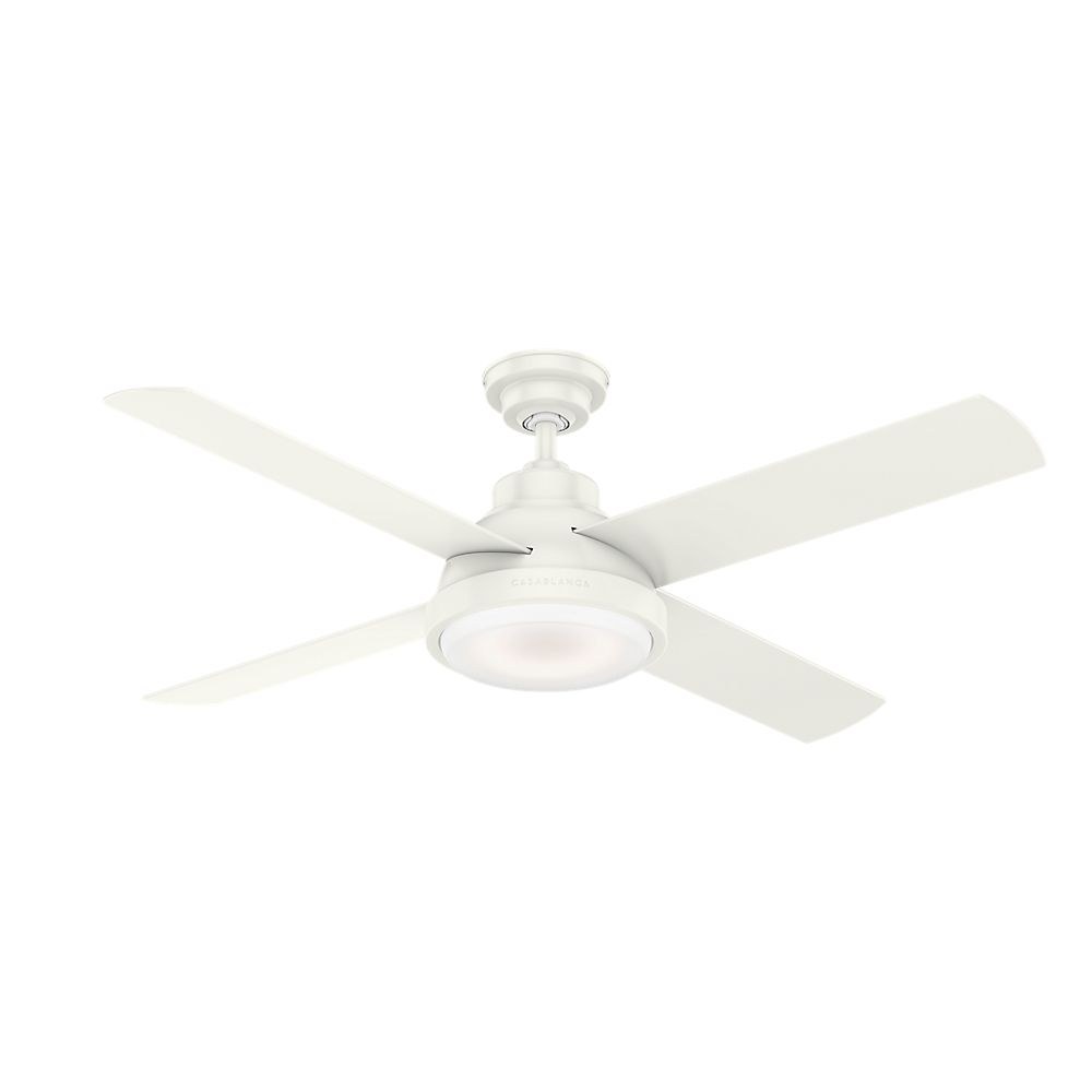 Casablanca Fans-59431-Levitt - 4 Blade 54 Inch Ceiling Fan with Wall Control in Casual Modern Style and includes 4 Motor Speed settings   Fresh White Finish with Fresh White/Rustic Oak Blade Finish wi