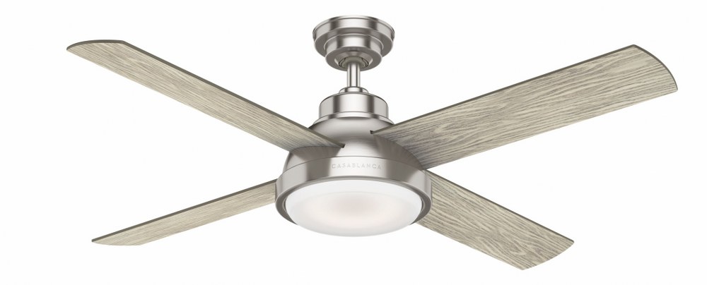 Casablanca Fans-59433-Levitt - 4 Blade 54 Inch Ceiling Fan with Wall Control in Casual Modern Style and includes 4 Motor Speed settings   Brushed Nickel Finish with Brushing Barnwood/Rustic Oak Blade 