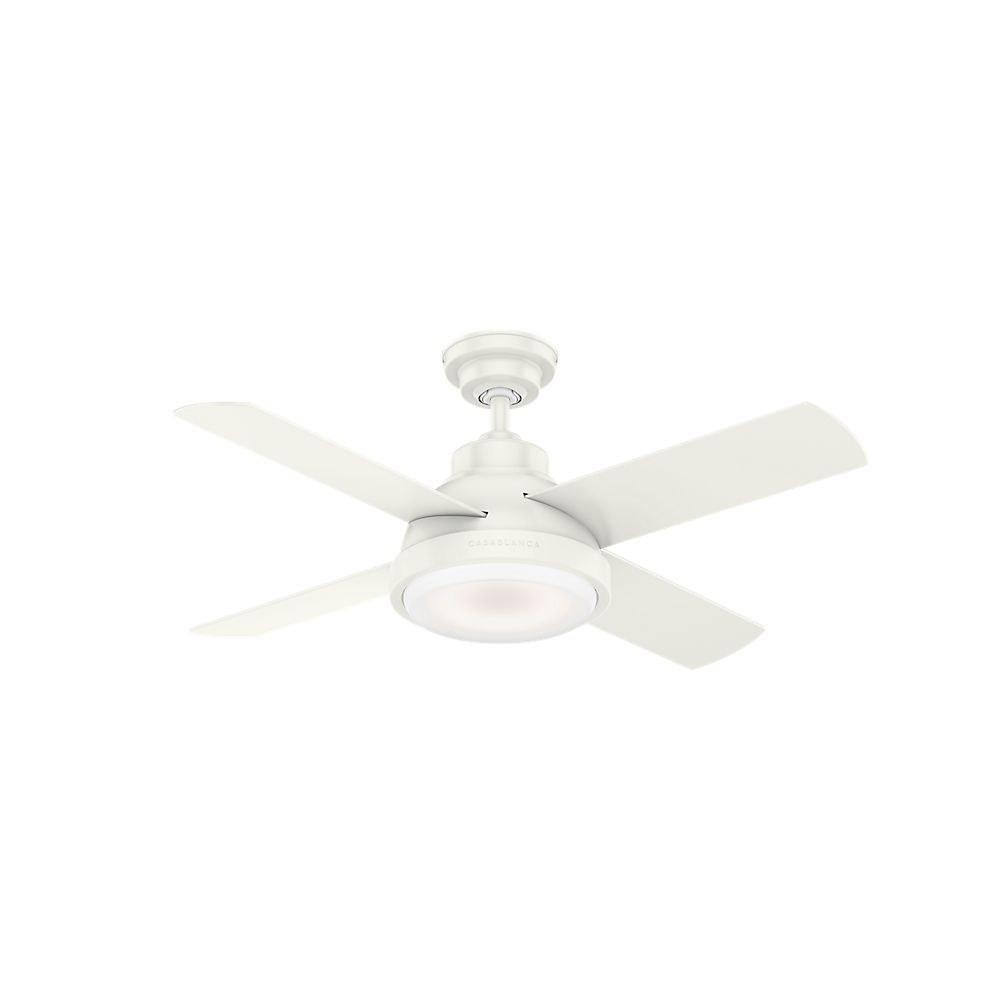 Casablanca Fans-59434-Levitt - 4 Blade 44 Inch Ceiling Fan with Wall Control in Casual Style and includes 4 Motor Speed settings Fresh White Fresh White/Rustic Oak Fresh White Finish with Fresh White/Rustic Oak Blade Finish with Painted Cased White Glass