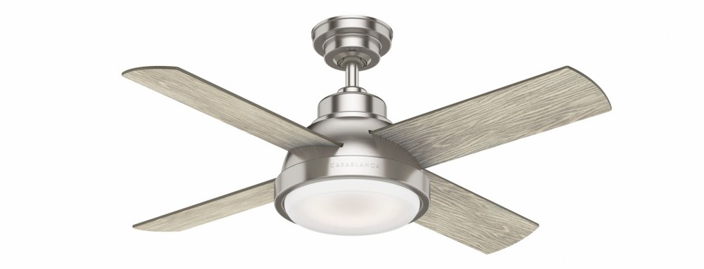 Casablanca Fans-59436-Levitt - 4 Blade 44 Inch Ceiling Fan with Wall Control in Casual Style and includes 4 Motor Speed settings Brushed Nickel Brushing Barnwood/Rustic Oak Fresh White Finish with Fresh White/Rustic Oak Blade Finish with Painted Cased Whi