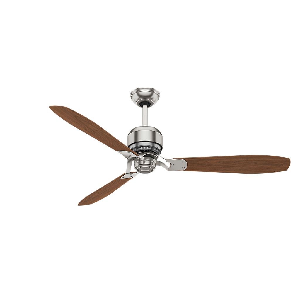 Casablanca Fans-59504-Tribeca - 3 Blade 60 Inch Ceiling Fan with Wall Control in Modern Industrial Style and includes 3 Motor Speed settings   Brushed Nickel Finish with Walnut Burnt Walnut Veneer Bla