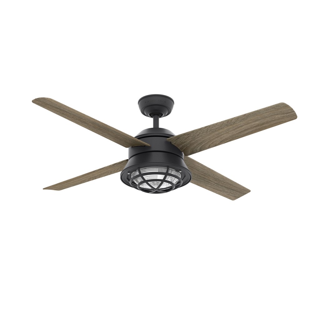 Casablanca Fans-59574-Seafarar - 4 Blade 54 Inch Ceiling Fan with Wall Control in Casual Industrial Style and includes 4 Motor Speed settings   Natural Iron Finish With Clear Glass With Drift Oak Blad