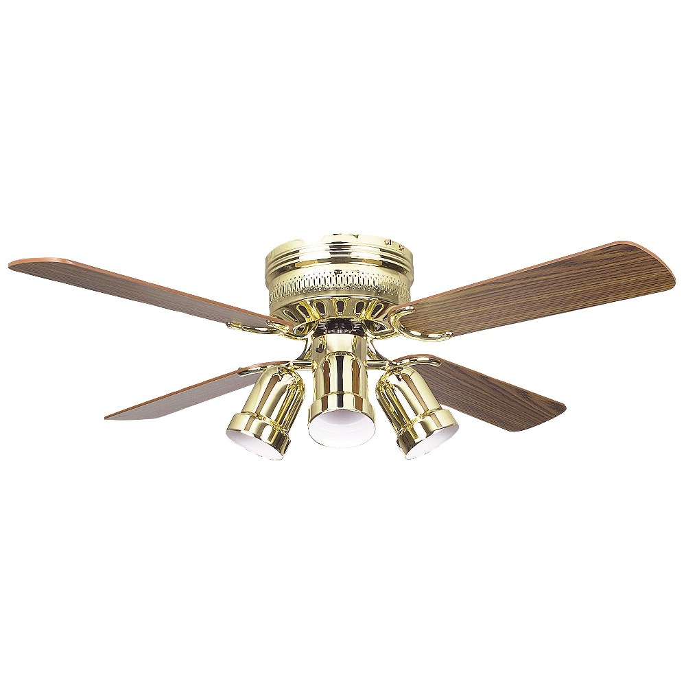 Concord Fans-42HUG4BB-Y408-MB-LED-Hugger - 42 Inch 4 Blade Ceiling Fan with Light Kit   Polished Brass Finish with Light Oak/Dark Oak Blade Finish