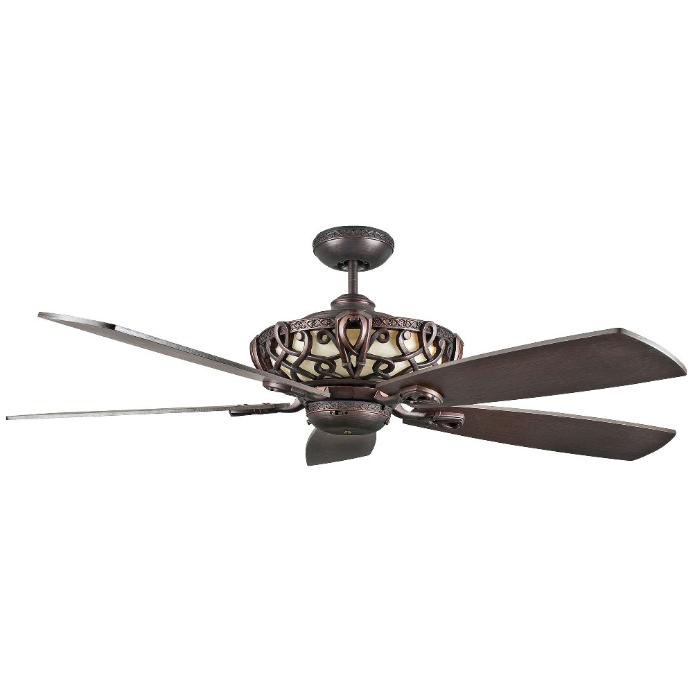 Concord Fans-52AC5ORB-LED-Aracruz - 52 Inch 5 Blade Ceiling Fan with Light Kit   Oil Rubbed Bronze Finish with Oil Rubbed Bronze Blade Finish with Tea Glass