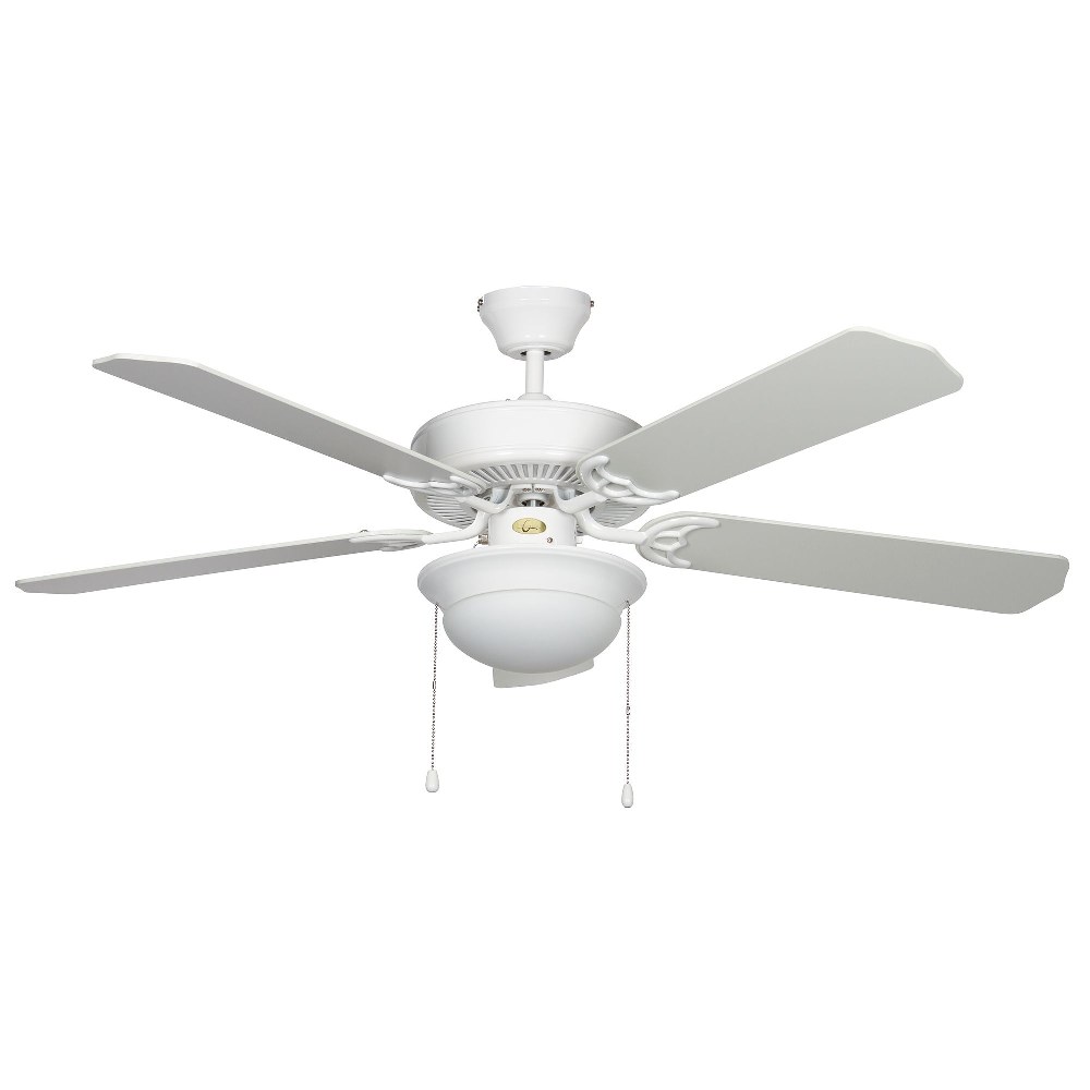 Concord Fans-52HEF5WH-MB-LED-Hef - 52 Inch 5 Blade Ceiling Fan with Light Kit   White Finish with White Blade Finish with Faux White Alabaster Glass