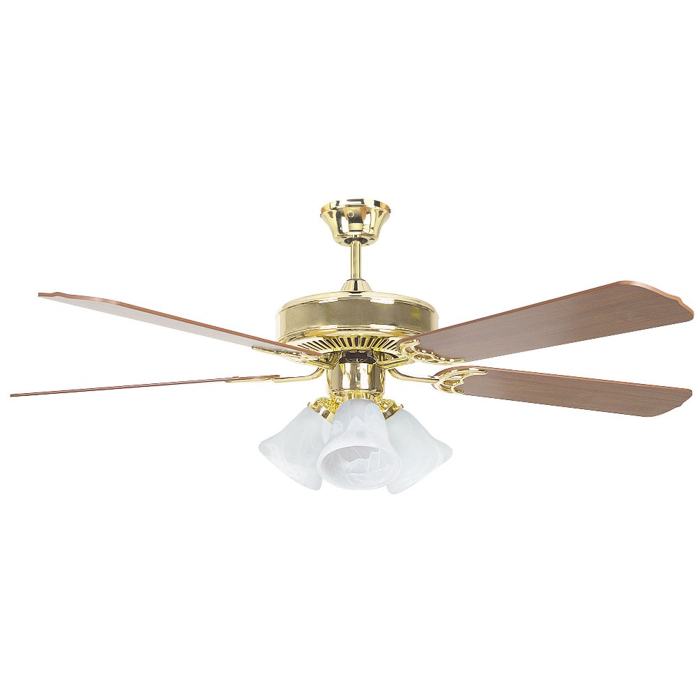 Concord Fans-52HEH5BB-MB-LED-Heritage Home - 52 Inch 5 Blade Ceiling Fan with Light Kit   Polished Brass Finish with Light Oak/Dark Oak Blade Finish with Faux White Alabaster Glass