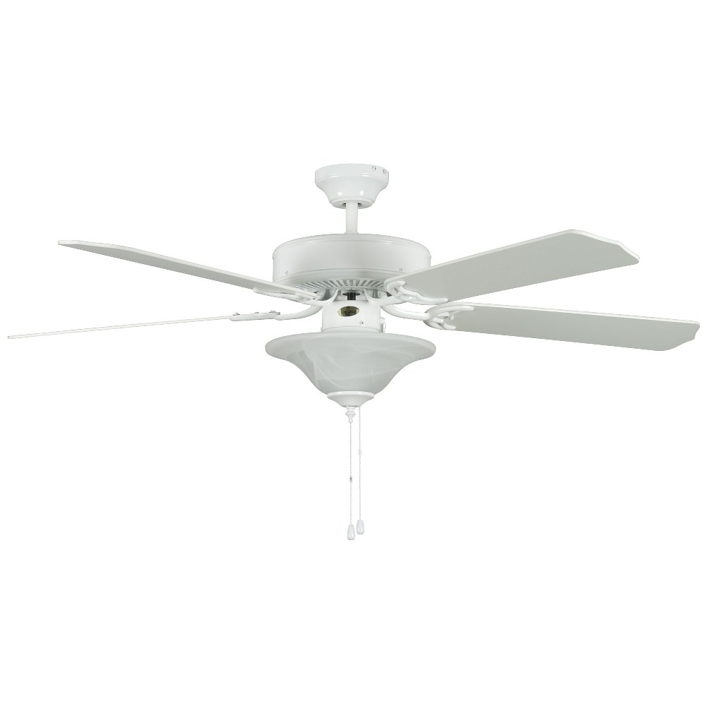 Concord Fans-52HES5WH-MB-LED-Heritage Square - 52 Inch 5 Blade Ceiling Fan with Light Kit   White Finish with White Blade Finish with White Alabaster Glass