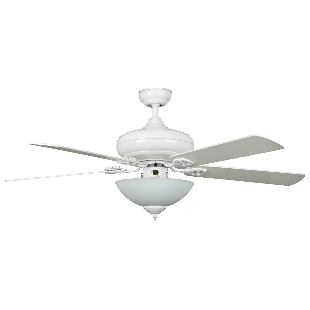 Concord Fans-52VALQC5WH-MB-LED-Valore - 52 Inch 5 Blade Ceiling Fan with Light Kit   White Finish with White Blade Finish with Frosted White Glass