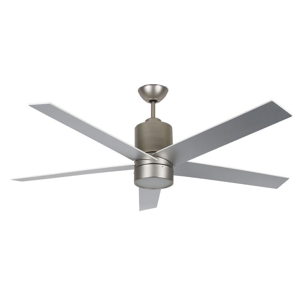 Concord Fans-56VEN5SN-DC-LED-Vento - 56 Inch 5 Blade Ceiling Fan with Light Kit   Satin Nickel Finish with Silver/White Blade Finish with Frosted Glass