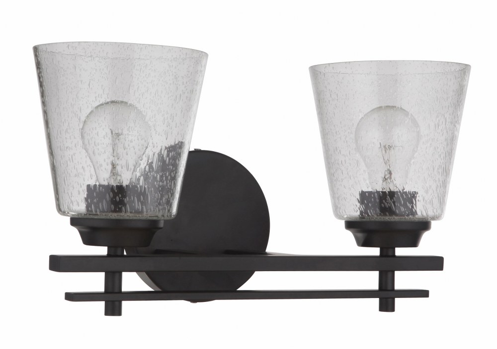 Craftmade Lighting-19616FB2-Drake 2 Light Transitional/Modern & Contemporary Bath Vanity Approved for Damp Locations Flat Black  Flat Black Finish with Clear Seeded Glass