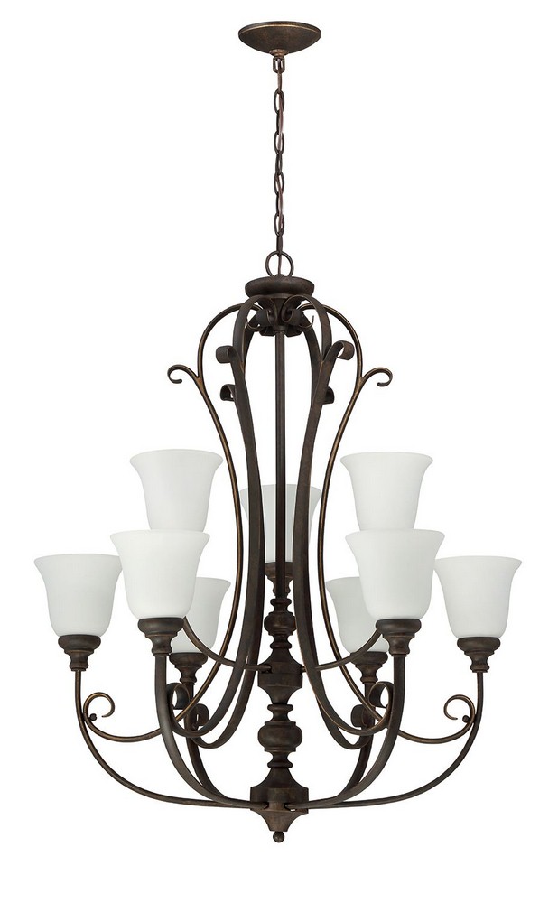 Craftmade Lighting-24229-MB-WG-Barrett Place - Nine Light 2-Tier Chandelier - 32.5 inches wide by 37.5 inches high   Mocha Bronze Finish with White Frosted Glass