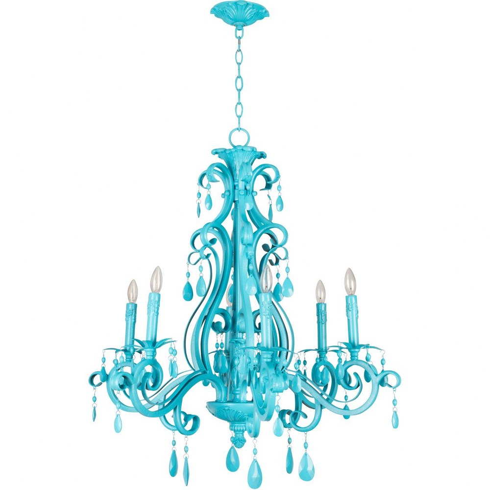 Craftmade Lighting-25626-TQ-Englewood - Six Light Chandelier - 29 inches wide by 32 inches high   Turquoise Finish with Painted Crystal