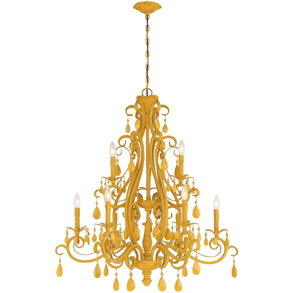 Craftmade Lighting-25629-TY-Englewood - Nine Light 2-Tier Chandelier - 34.5 inches wide by 37 inches high   Tourmaline Yellow Finish with Painted Crystal