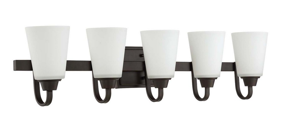 Craftmade Lighting-41905-ESP-Grace 5 Light Bath Vanity - 37 inches wide by 8 inches high Espresso Clear Seeded Espresso Finish with White Frosted Glass