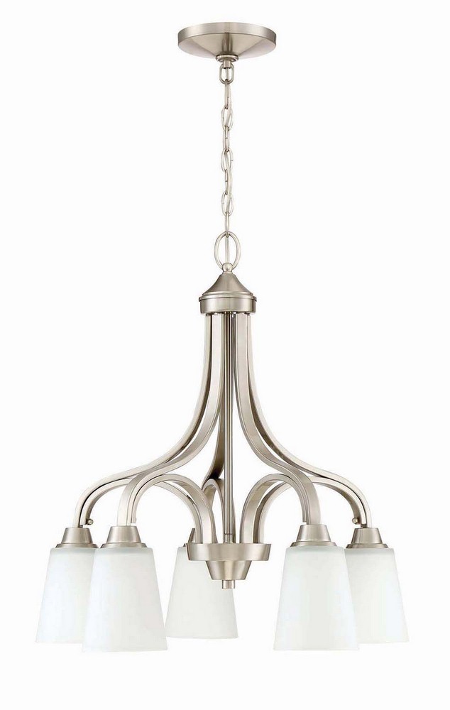 Craftmade Lighting-41915-BNK-Grace - Five Light Down Chandelier - 24 inches wide by 24 inches high Brushed Polished Nickel White Frosted Espresso Finish with White Frosted Glass