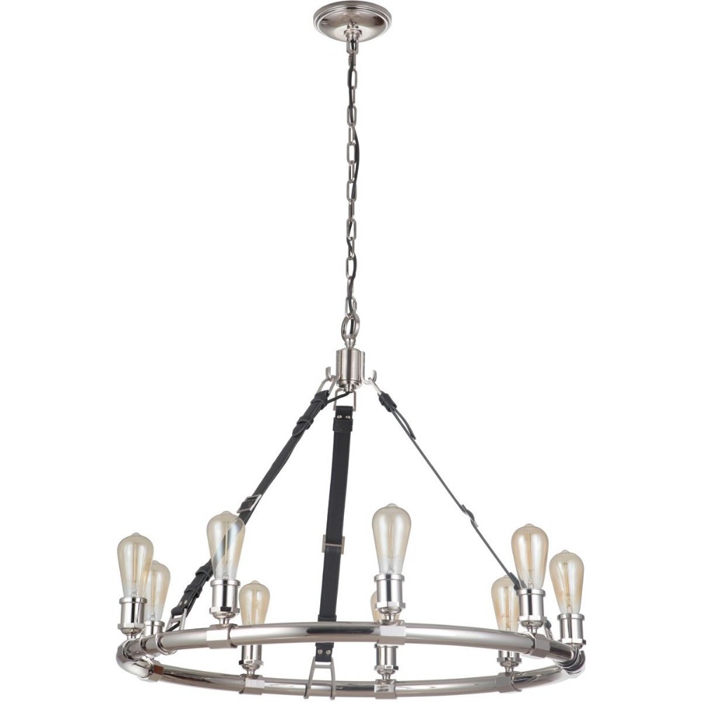 Craftmade Lighting-48129-PLN-Huxley - Nine Light Chandelier - 34 inches wide by 25 inches high   Polished Nickel Finish with Blade Finish