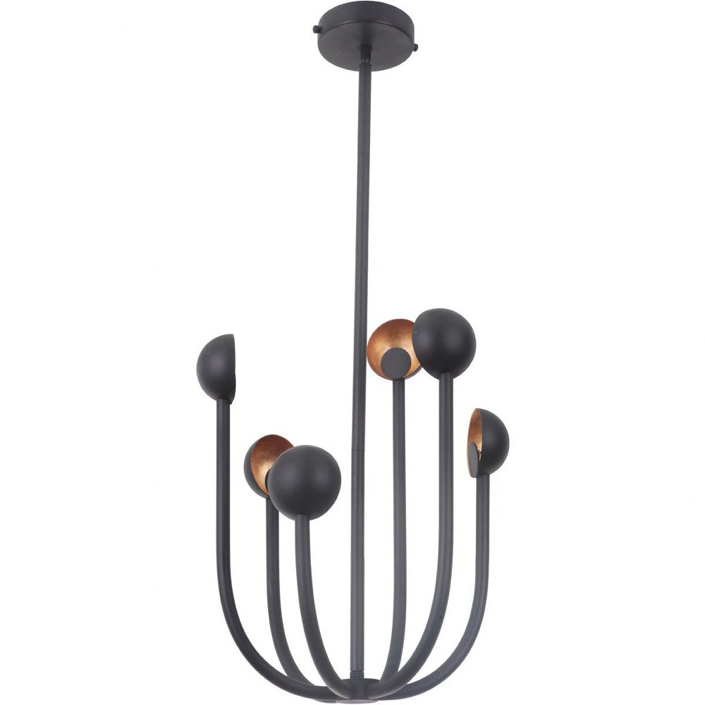 Craftmade Lighting-49226-MBKGL-LED-Foundry - 180W 6 LED Chandelier - 17 inches wide by 24.25 inches high   Matte Black/Gold Leaf Finish with Matte Black/Gold Leaf Glass with Metal Shade