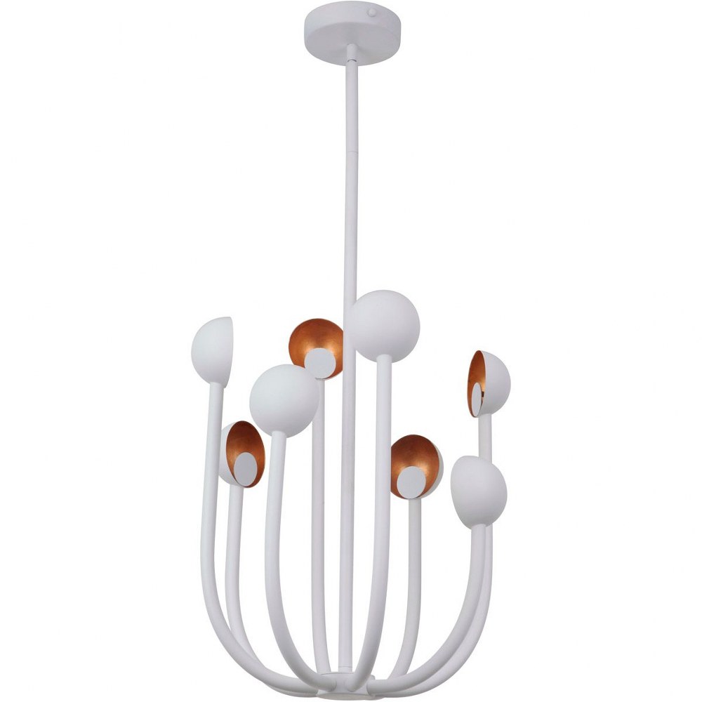 Craftmade Lighting-49228-MWWGL-LED-Foundry - 344W 8 LED Chandelier - 19 inches wide by 24.25 inches high   Matte White/Gold Leaf Finish with Matte White/Gold Leaf Glass with Metal Shade