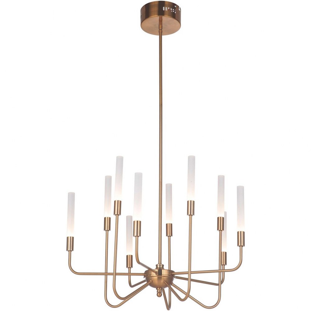 Craftmade Lighting-49610-SB-LED-Valdi - 300W 10 LED 3-Tier Chandelier - 26.5 inches wide by 19.5 inches high   Satin Brass Finish with White Opal Glass