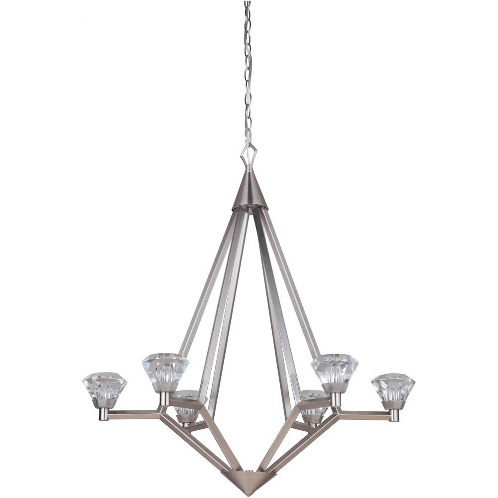 Craftmade Lighting-49726-BNK-LED-Radiante - 29.88 Inch 144W 6 LED Chandelier   Brushed Polished Nickel Finish with K9 Clear Crystal