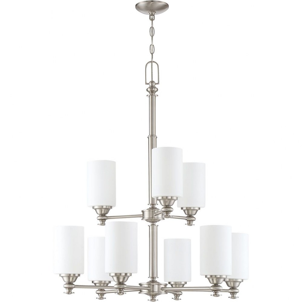 Craftmade Lighting-49829-BNK-Dardyn - Nine Light Chandelier - 29.25 inches wide by 35 inches high   Brushed Polished Nickel Finish with White Frost Glass
