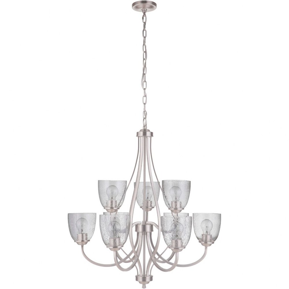 Craftmade Lighting-49929-BNK-Serene - Nine Light 2-Tier Chandelier in Transitional Style - 29.5 inches wide by 32.88 inches high Brushed Polished Nickel White Frosted Espresso Finish