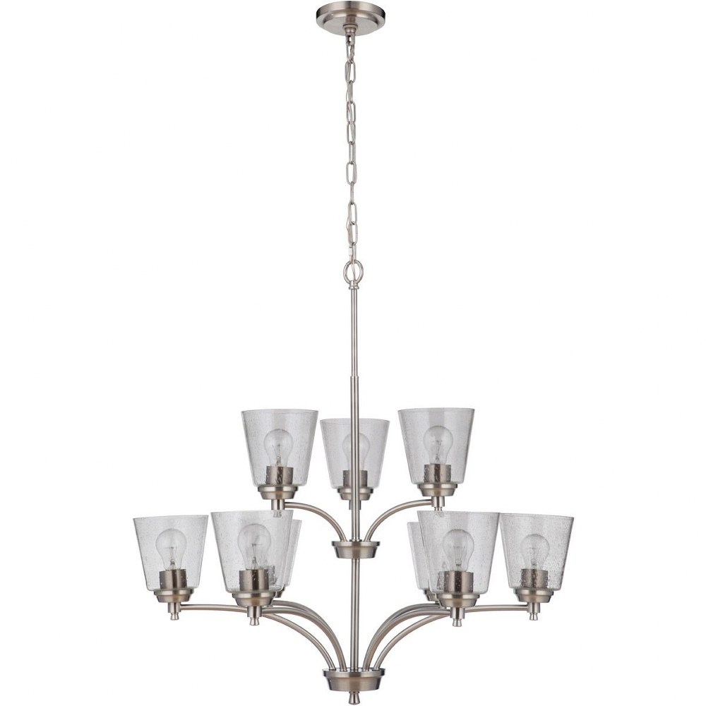 Craftmade Lighting-50229-BNK-Tyler - Nine Light 2-Tier Chandelier in Transitional Style - 31.5 inches wide by 34 inches high Brushed Polished Nickel Alabaster Flat Black Finish