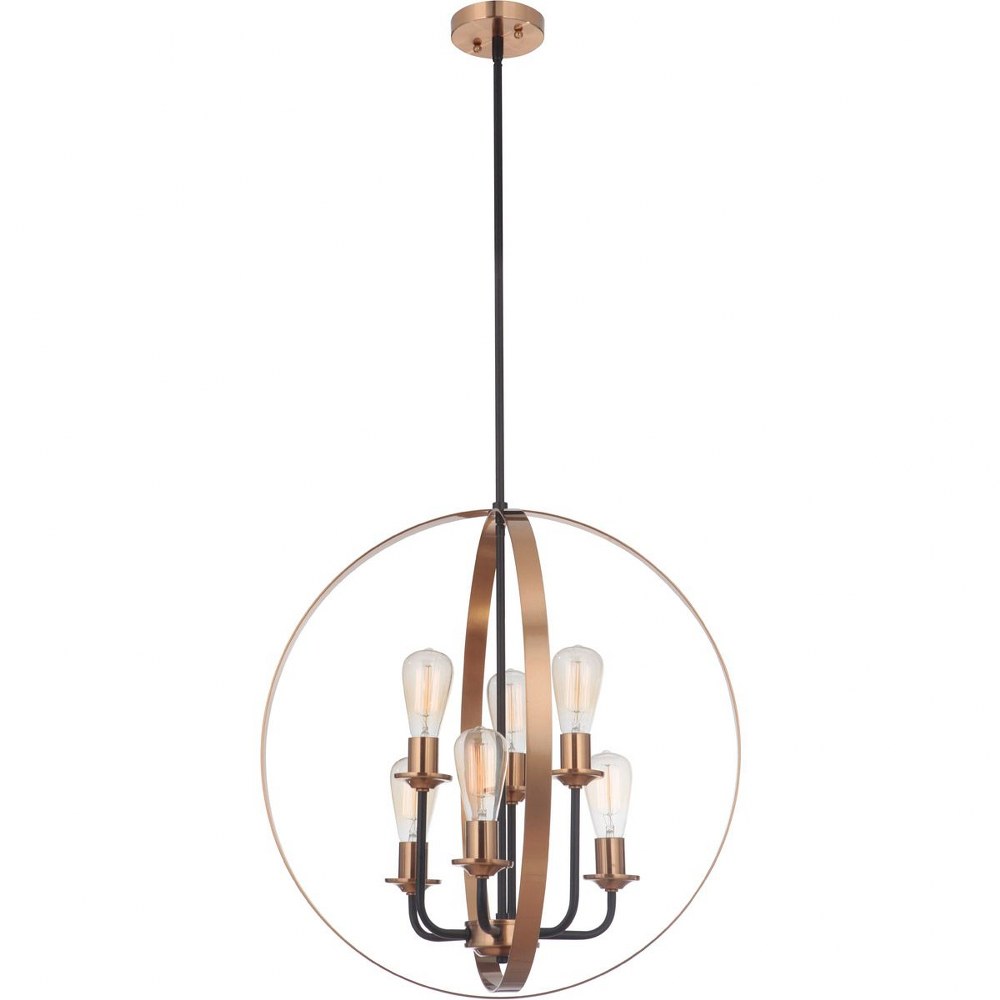 Craftmade Lighting-50336-FBSB-Randolph - 6 Light Foyer In Transitional/Modern and Contemporary Style-24.75 Inches Tall and 24 Inches Wide Flat Black/Satin Brass  Flat Black/Satin Brass Finish