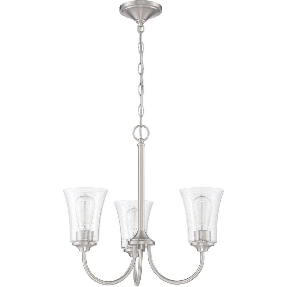 Craftmade Lighting-50423-BNK-Gwyneth - Three Light Chandelier in Traditional Style - 20 inches wide by 18.5 inches high Brushed Polished Nickel Clear Seeded Flat Black Finish